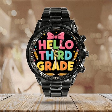 Discover Hello Third Grade Funny for Back to School teacher Calendar Steel Band Watch