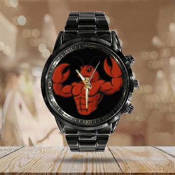 Discover Crab lobster fitness workout cartoon strong biceps Calendar Steel Band Watch