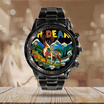 Discover Oh-Dear-Wanderlust-Deer-in-Jungle-Tibetan-Folk-Art Calendar Steel Band Watch
