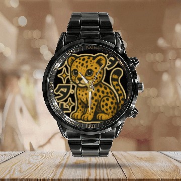 Discover Kawaii Ceetah Japanese Calendar Steel Band Watch