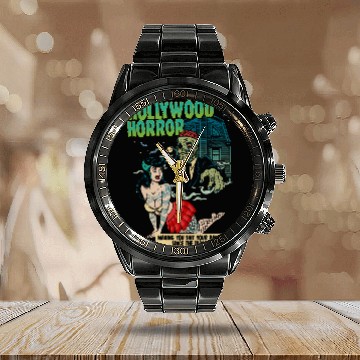 Discover Hollywood Horror B-Movie Madness Calendar Steel Band Watch