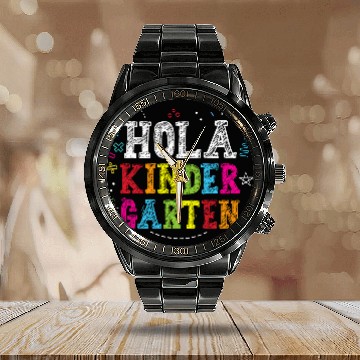 Discover Hola Kindergarten Spanish Teacher Back to School Calendar Steel Band Watch