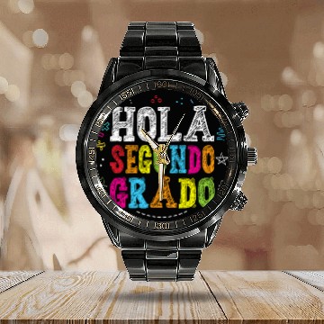 Discover Hola Segundo Grado 2nd Grade Spanish Teacher Kids Calendar Steel Band Watch