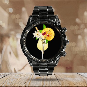 Discover Summery cocktail decorated with fruit Calendar Steel Band Watch