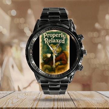 Discover Sophisticated Frog Tea Poster Calendar Steel Band Watch