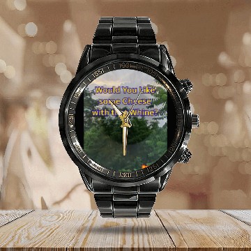 Discover Cheese and Whine Calendar Steel Band Watch
