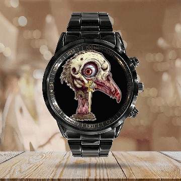 Discover Zombie Ostrich Head Creepy Undead Bird Art Calendar Steel Band Watch