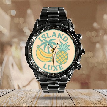 Discover Island Luxe Tropical Fruit Design Calendar Steel Band Watch