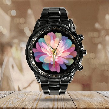 Discover Ethereal Lotus Bloom Digital Art Calendar Steel Band Watch