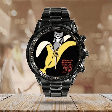 Discover Bananyang - 020. Gray Spotted Tuxedo Calendar Steel Band Watch