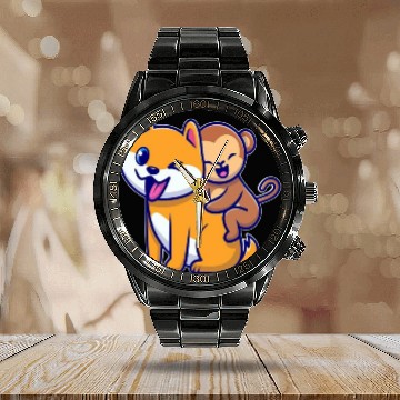 Discover Cute Cartoon Animal Duo Design Calendar Steel Band Watch