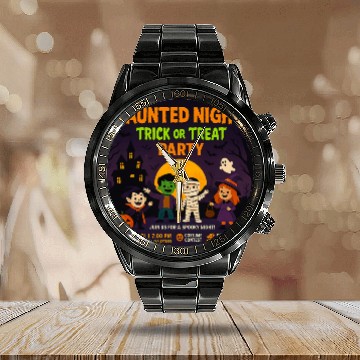 Discover Halloween Haunted Night Trick or Treat Party Calendar Steel Band Watch