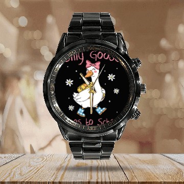 Discover Silly Goose Back to School Funny Calendar Steel Band Watch