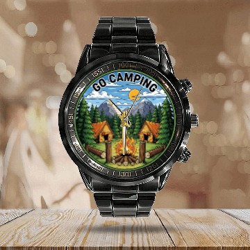 Discover Go Camping Calendar Steel Band Watch