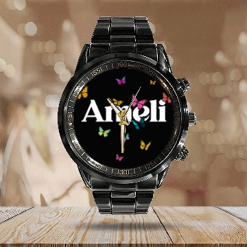 Discover AMELI - beautiful girl name with cute butterflies Calendar Steel Band Watch