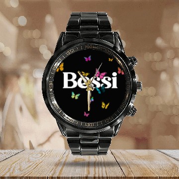 Discover BESSI - beautiful girl name with cute butterflies Calendar Steel Band Watch