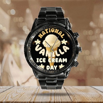 Discover National Vanilla Ice CreaM Day Design Calendar Steel Band Watch