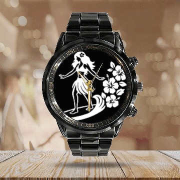 Discover Surfing Hula Calendar Steel Band Watch
