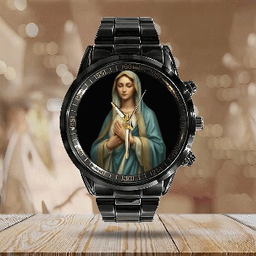 Discover Madonna and Child Divine Embrace Calendar Steel Band Watch