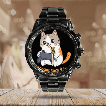 Discover Glitchy Whisker Warrior Calendar Steel Band Watch