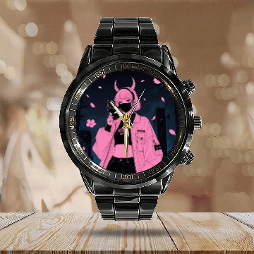 Discover Neon Sakura Night Streetwear Design Calendar Steel Band Watch