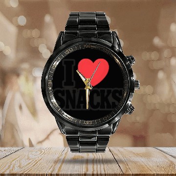 Discover I Love Snacks Heart Graphic Calendar Steel Band Watch
