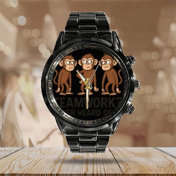 Discover Teamwork Monkey Humor Design Calendar Steel Band Watch