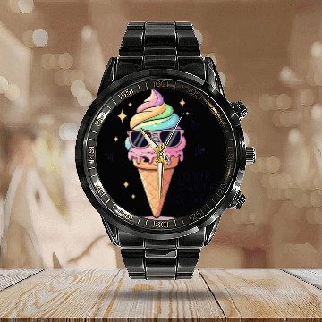 Discover Cooler Than Ice Cream Pun Calendar Steel Band Watch