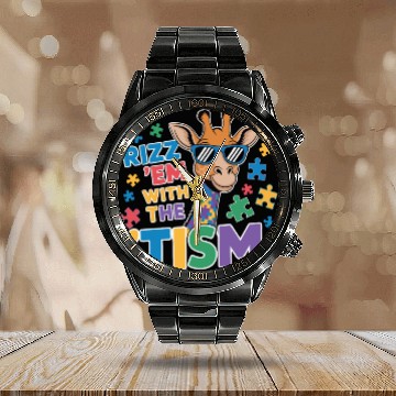Discover Giraffe with Puzzle Pieces and Sunglasses Calendar Steel Band Watch