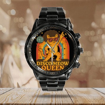 Discover Disco Meow Queen – Groovy Cat Dance Calendar Steel Band Watch