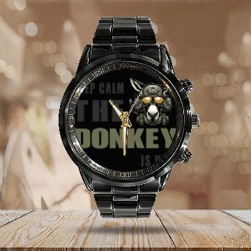 Discover Keep Calm, The Donkey Is There - Military Calendar Steel Band Watch