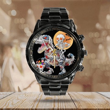 Discover Skeleton Riding Zombie Mummy Dinosaur Halloween Calendar Steel Band Watch