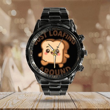 Discover Cute Toast Loafing Meme Design Calendar Steel Band Watch