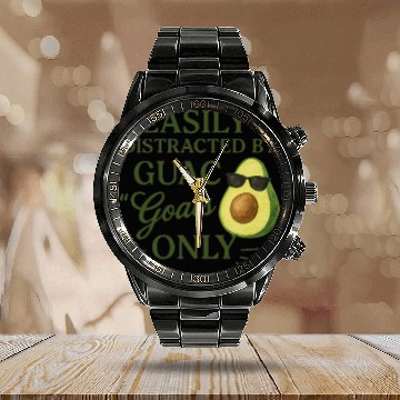 Discover easily distracted by guac goals only AI 1 Calendar Steel Band Watch