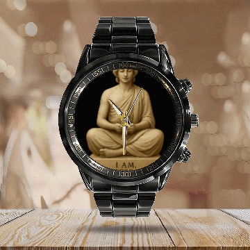 Discover Contemplative Buddha with Smartphone Calendar Steel Band Watch