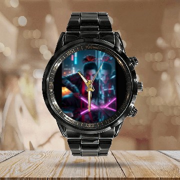 Discover Cyberpunk Samurai Girl Calendar Steel Band Watch