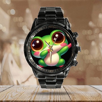 Discover Cute frog dab dance gamer chibi cartoon kawaii Calendar Steel Band Watch