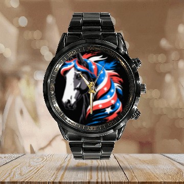 Discover Patriotic Pony with Stars and Stripes Mane Calendar Steel Band Watch