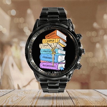 Discover School Librarian Books Bookworm Nerd Calendar Steel Band Watch