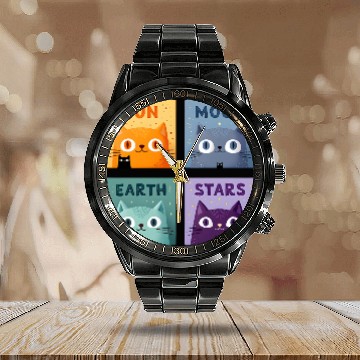 Discover Funny Cat Calendar Steel Band Watch | Retro Cat Meme Calendar Steel Band Watch
