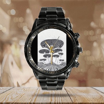 Discover Optical Mushroom Forest Calendar Steel Band Watch