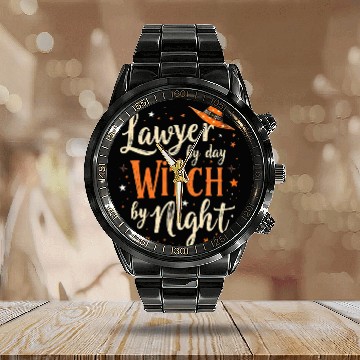 Discover Lawyer by Day Witch by Night Funny Halloween Calendar Steel Band Watch