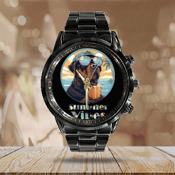 Discover Summer Vibes Dog – Cool Beach Mood Calendar Steel Band Watch
