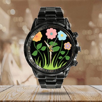 Discover Whimsical Pastel Flower Pattern Calendar Steel Band Watch