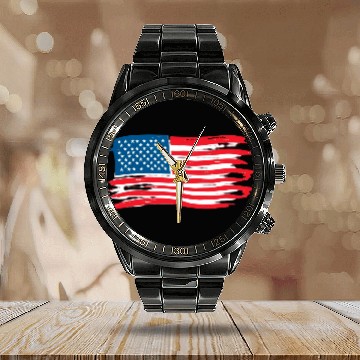 Discover Abstract American Flag Art Print Calendar Steel Band Watch