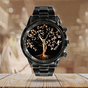 Discover Elegant Autumn Leaf Tree Calendar Steel Band Watch