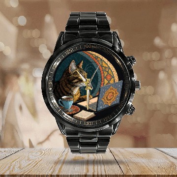 Discover I are programmer - cool hacker cat- islamic mood Calendar Steel Band Watch