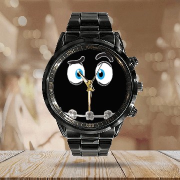 Discover Expressive Cartoon Eyes with Smile Calendar Steel Band Watch