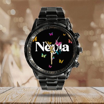 Discover NEYLA - beautiful girl name with cute butterflies Calendar Steel Band Watch