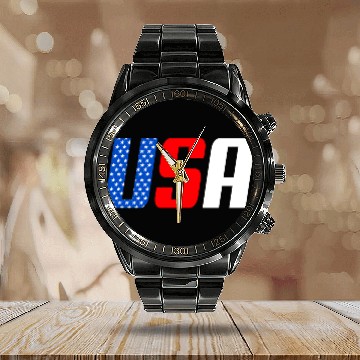 Discover Stars and Stripes USA Flag Design Calendar Steel Band Watch